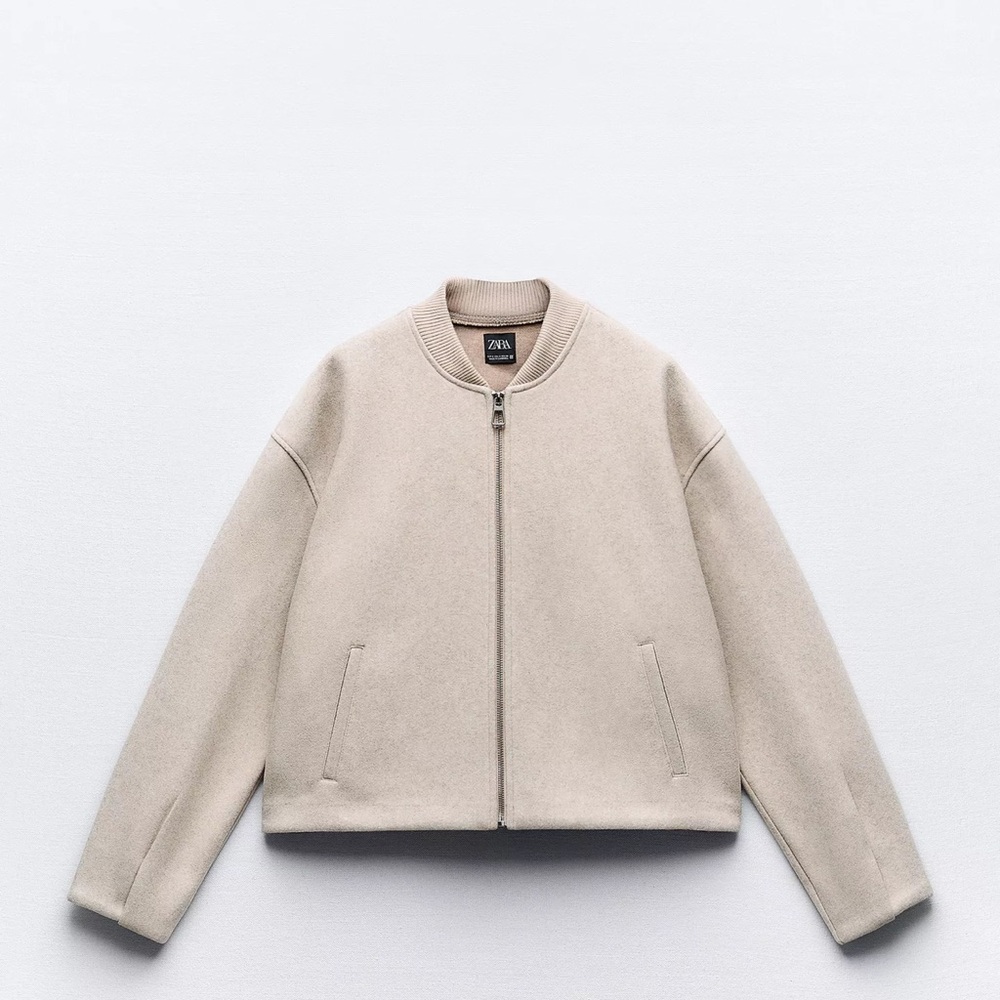 Zara Cream Zip Up Sweater with Stand-Up Collar